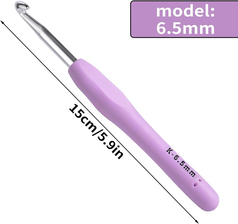 Gerute 6.5mm Crochet Hook, Ergonomic Crochet Hooks with Soft Rubber Handle and Smooth Glide Head - Lightweight Aluminum Needles for Beginners, Arthritis, Yarn Projects, Long Crafting Sessions (6.5 mm) - Image 2